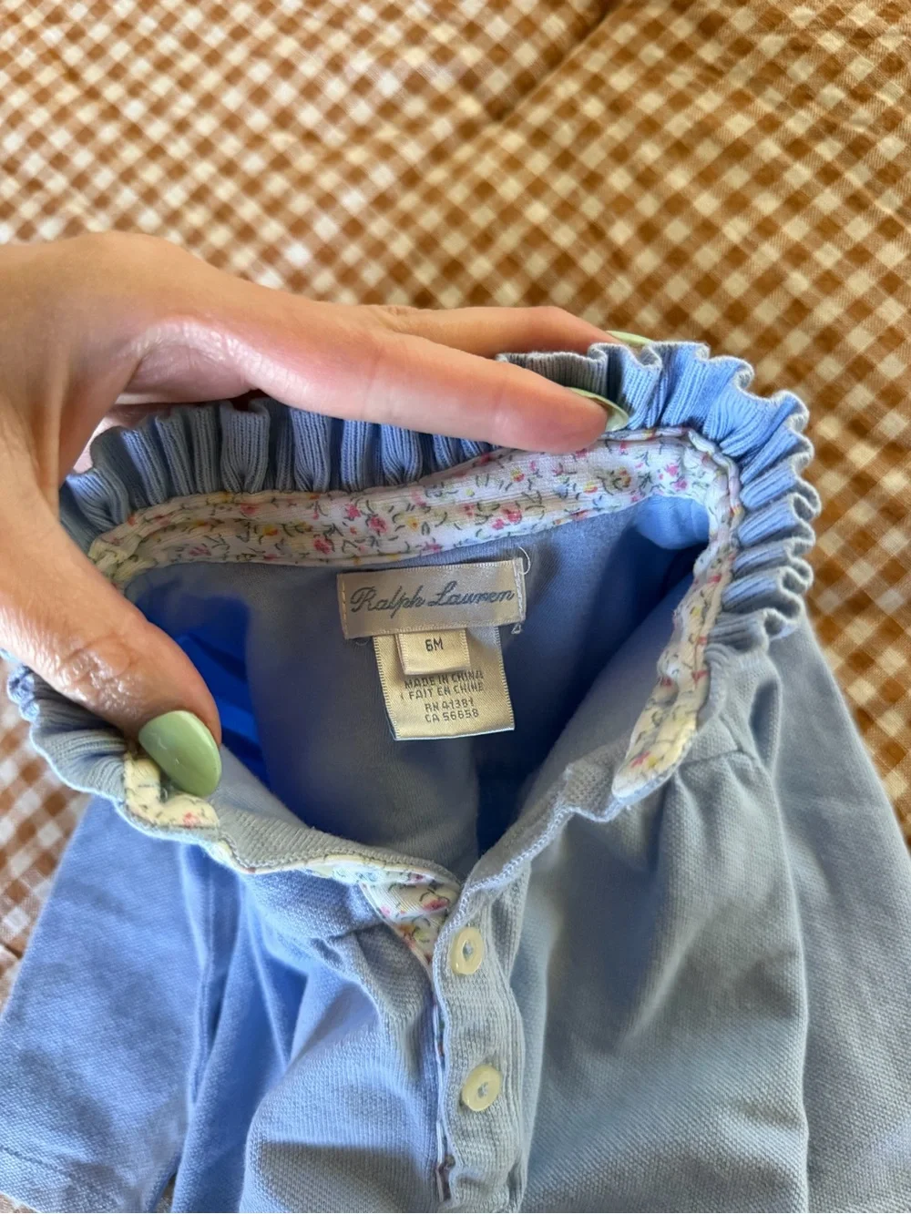 Ralph Lauren Baby Light Blue Ruffle Polo Long Sleeve 6M